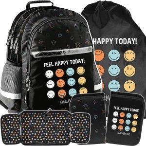 SMILEY PLECAK SZKOLNY EMOTKI DO 1-3 KLASY PODSTAWÓWKI EMOTIKONY KOMPLET 3w1