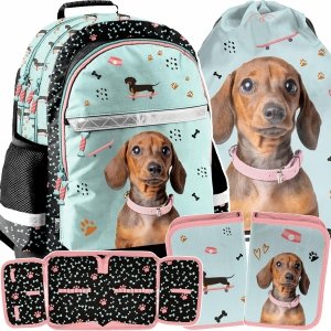 PLECAK PIESEK SZKOLNY POJEMNY DO 1-3 KLASY KOMPLET 3w1 DLA DZIEWCZYNKI PIES