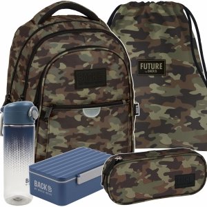 PLECAK MORO ZESTAW 5 ele. SZKOLNY MŁODZIEŻOWY BACKUP KAMUFLAŻ WOJSKOWY