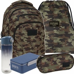 BACKUP PLECAK MORO ZESTAW 5 ele. SZKOLNY MŁODZIEŻOWY KAMUFLAŻ WOJSKOWY