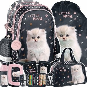 ZESTAW 6w1 PLECAK KOTEK SZKOLNY DZIEWCZĘCY DO PODSTAWÓWKI KOTKI z KOTKIEM