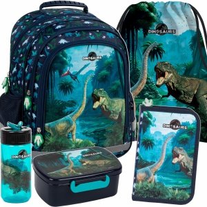 DINOZAURY ZESTAW 5w1 PLECAK DLA CHŁOPAKA SZKOLNY DO PODSTAWÓWKI DO KLAS 1-4