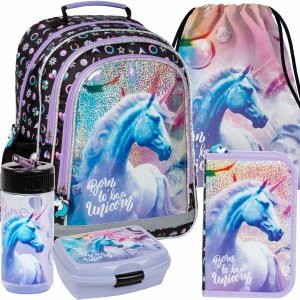 JEDNOROŻEC KOMPLET 5w1 PLECAK DLA DZIEWCZYN SZKOLNY DO PODSTAWÓWKI DERFORM