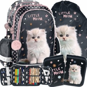 KOTEK PLECAK SZKOLNY KOMPLET 3w1 DZIEWCZĘCY DO PODSTAWÓWKI KOTKI CATS PASO