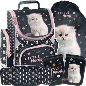 TORNISTER ZESTAW 3el DZIEWCZĘCY SZKOLNY Z KOTKIEM DO 1 KLASY KOTEK CATS