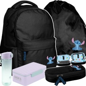 PLECAK STITCH CZARNY BEUNIQ MŁODZIEŻOWY SZKOLNY ZESTAW 5w1 LILO I STICH