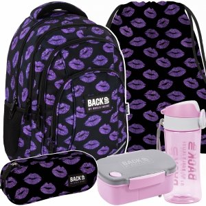 BACKUP PLECAK SZKOLNY MŁODZIEŻOWY DZIEWCZĘCY GLITTER KISS KOMPLET 5w1 USTA