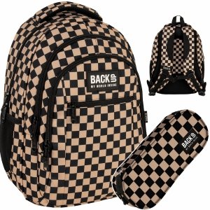 PLECAK MŁODZIEŻOWY BACKUP DZIEWCZĘCY SZKOLNY KOMPLET 2w1 SZACHOWNICA BEŻ