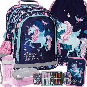 PLECAK JEDNOROŻEC SZKOLNY DO 1 KLASY KOMPLET 5el DZIEWCZĘCY UNICORN DERFORM