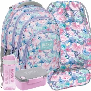 PLECAK KWIATY BACKUP DERFORM SZKOLNY MŁODZIEŻOWY PASTELOWY KOMPLET 5 ele.