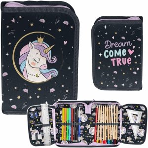Jednorożec Piórnik Szkolny z Wyposażeniem dla Dzieci do Podstawówki Paso