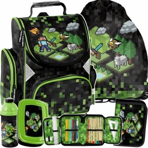 MINECRAFT KOMPLET 5 ele TORNISTER SZKOLNY GRY GAMER DO 1 KLASY CHŁOPIĘCY