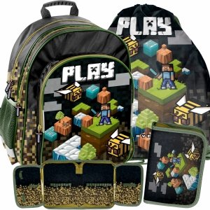 Szkolny Plecak Minecraft Pixele Zestaw 3w1 dla Chłopaka [PP21GM-090]