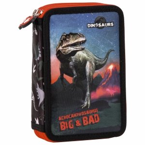 DINOZAURY PIÓRNIK SZKOLNY 2-KOMOROWY Z WYPOSAŻENIEM DINO CHŁOPIĘCY