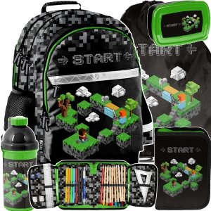 PLECAK ZESTAW 5w1 SZKOLNY MINECRAFT DO 1 KLASY PODSTAWÓWKI GAMING GRA GRY