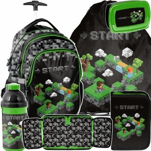 MINECRAFT PLECAK NA KÓŁKACH DO SZKOŁY PODSTAWOWEJ KOMPLET 5w1 CHŁOPIĘCY