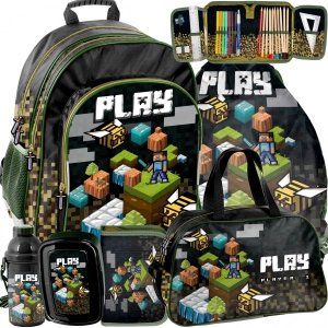 Komplet 6w1 Plecak Do Szkoły Gra Minecraft Pixele [PP21GM-090]