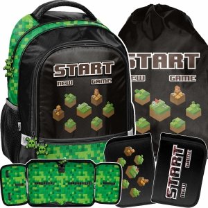 KOMPLET 3 ele PLECAK MINECRAFT SZKOLNY GAMING GAMER DO 1 KLASY DLA CHŁOPAKA