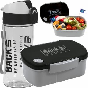Zestaw Śniadaniowy Bidon Śniadaniówka Free BPA Czarny [SB5B56]