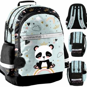 Panda Miś Plecak Szkolny dla Uczennic do 1 klasy Podstawówki Paso z Misiem