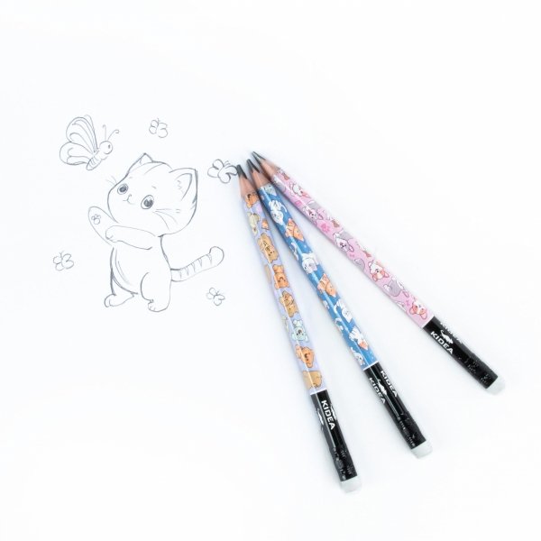 OŁÓWEK TRÓJKĄTNY DO NAUKI PISANIA GRUBY KIDEA ZWIERZĘTA z GUMKĄ