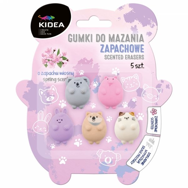 ZAPACHOWA GUMKA DO MAZANIA ŚCIERANIA KIDEA 5 szt. BLISTER KOTEK PIESEK LAMA