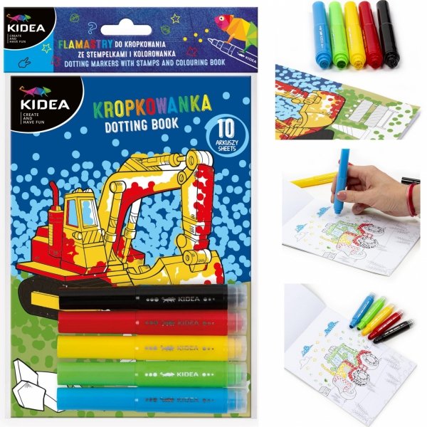 Flamastry do Malowania Kropkami ze Stempelkami i Kolorowanka Auta Cars Kidea Pojazdy [ZFMKSKPKA]