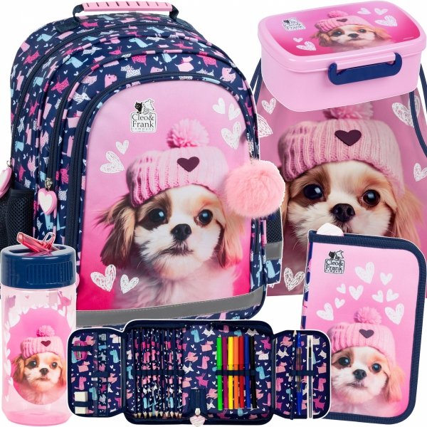 DERFORM PLECAK Z PIESKAMI DLA UCZENNICY SZKOLNY KOMPLET DO PODSTAWÓWKI PIES