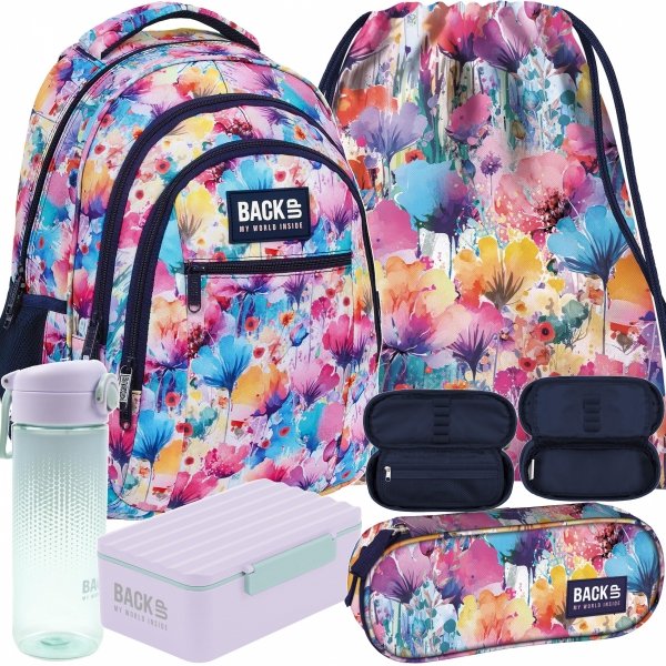KWIATOWY ZESTAW 5w1 PLECAK MŁODZIEŻOWY BACKUP DLA DZIEWCZYNY KWIATY