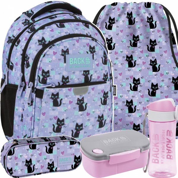 ZESTAW 5w1 SZKOLNY PLECAK MŁODZIEŻOWY BACKUP Z KOTKAMI CATS SZKOLNY KOTEK