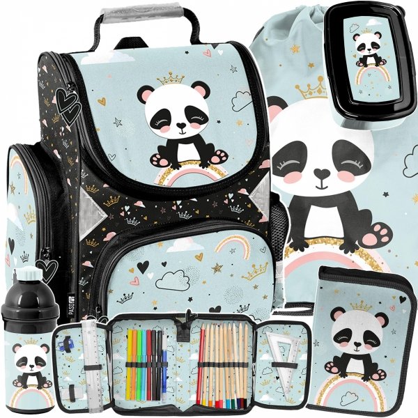 TORNISTER SZKOLNY MIŚ PANDA DZIEWCZĘCY DO PODSTAWÓWKI MIĘTOWY KOMPLET 5el