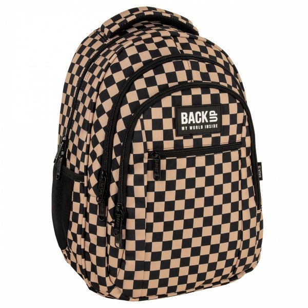 MŁODZIEŻOWY SZKOLNY PLECAK BACKUP ZESTAW 5ele SZACHOWNICA BEŻOWA KRATA