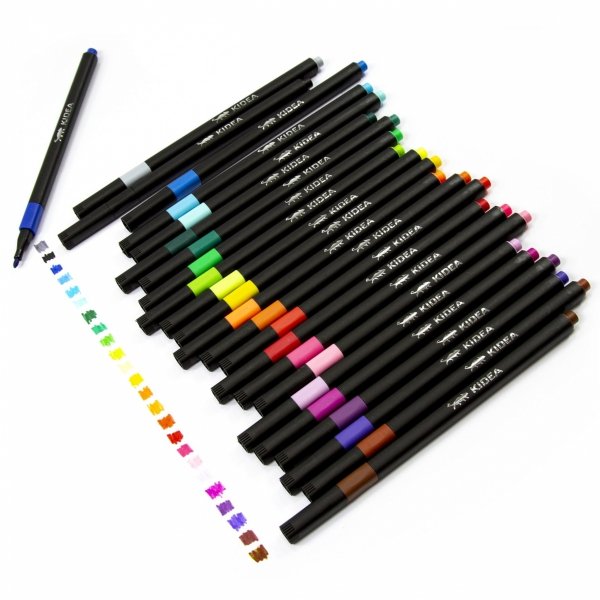 Flamastry PREMIUM 24 Kolory w Metalowym PUDEŁKU Kwadratowe Pisaki Kidea [FKMP24KA]