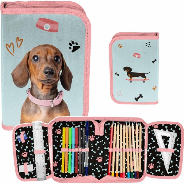 PIÓRNIK Z WYPOSAŻENIEM SZKOLNY Z PIESKIEM DLA DZIEWCZYNKI PIES DOG PASO