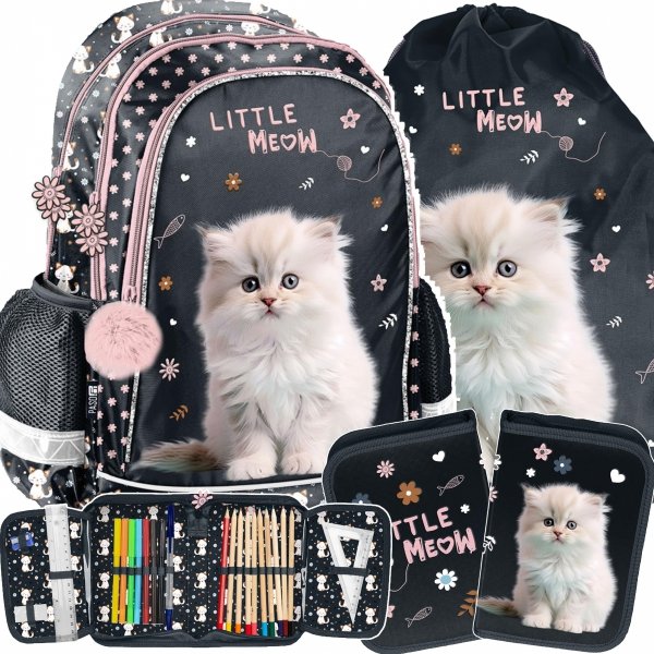 KOTEK PLECAK SZKOLNY KOMPLET 3w1 DZIEWCZĘCY DO PODSTAWÓWKI KOTKI CATS PASO