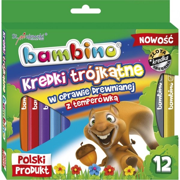 Kredki Bambino Grube 12 Kolorów Trójkątne +Temperówka [002892]