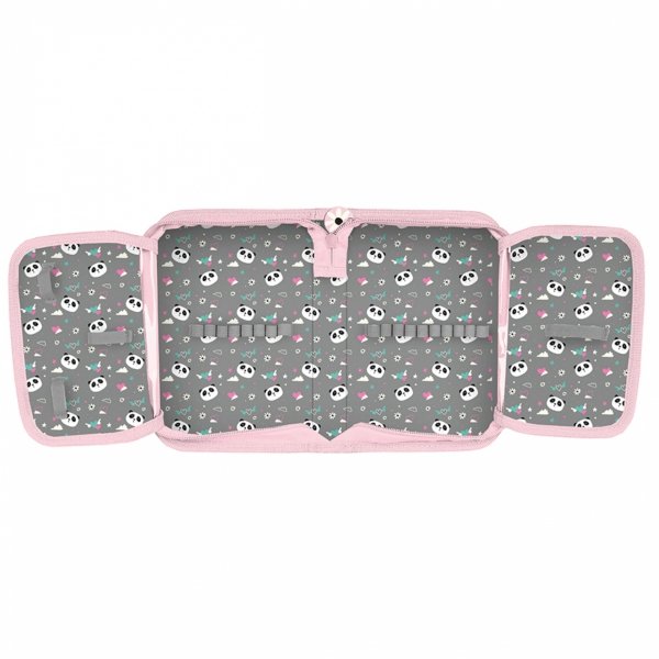 PIÓRNIK z PANDĄ SZKOLNY DO PODSTAWÓWKI DLA DZIEWCZYNEK DO 1 KLASY HOLOGRAM