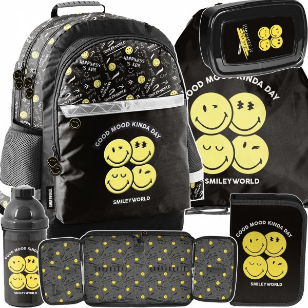 ZESTAW 5el SMILEY PLECAK SZKOLNY DZIECIĘCY TORNISTER BUŹKI EMOTKI EMITIKONY