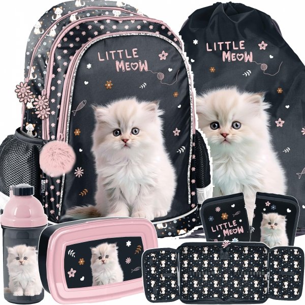 PLECAK KOTEK SZKOLNY KOMPLET 5 ele DZIEWCZĘCY DO PODSTAWÓWKI KOTKI CATS