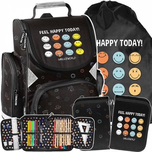 TORNISTER SMILEY SZKOLNY DO KLAS 1-4 DO PODSTAWÓWKI BUŹKI ZESTAW 3el EMOTKI