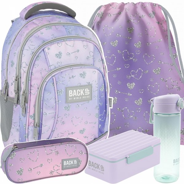 PLECAK SZKOLNY MŁODZIEŻOWY BACKUP DLA DZIEWCZYNY TWINKLE KOMPLET 5w1 SERCA