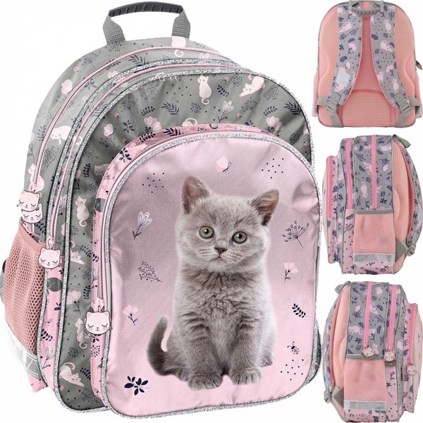 Kotek Plecak Szkolny do klas 1-3 Podstawówki Paso z Kotkiem dla Dziewczynek