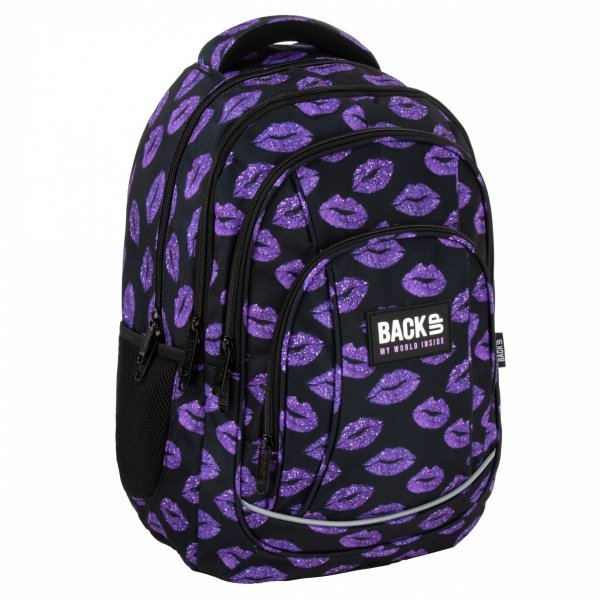 BACKUP PLECAK SZKOLNY MŁODZIEŻOWY DZIEWCZĘCY GLITTER KISS KOMPLET 5w1 USTA