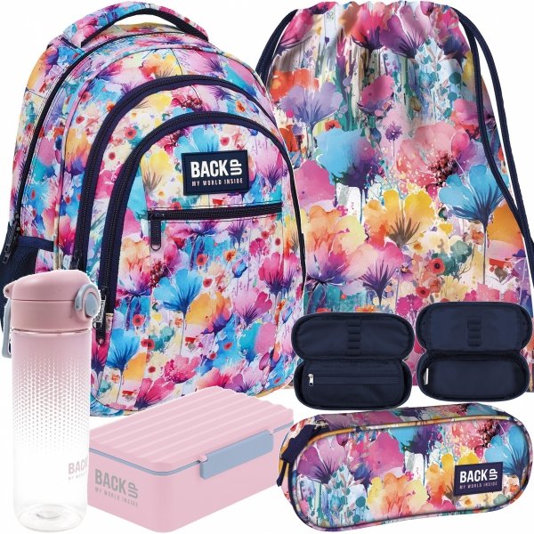 KWIATOWY ZESTAW 5w1 PLECAK DLA MŁODZIEŻY BACKUP DZIEWCZĘCY KWIATY