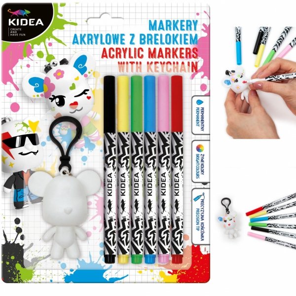 Markery Akrylowe 6 kolorów z Brelokiem Kidea Flamastry Pisaki [MABBKA]
