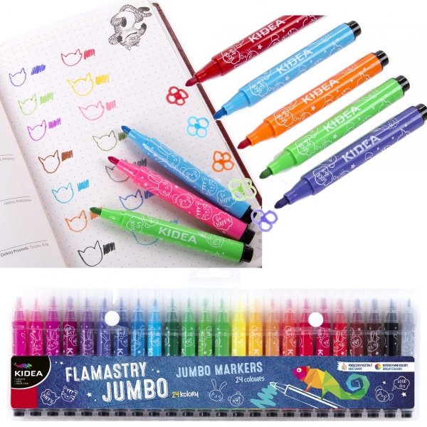 Pisaki Flamastry Jumbo Grube 24 Kol Mazaki Kidea dla Dzieci [FJ24KKA]