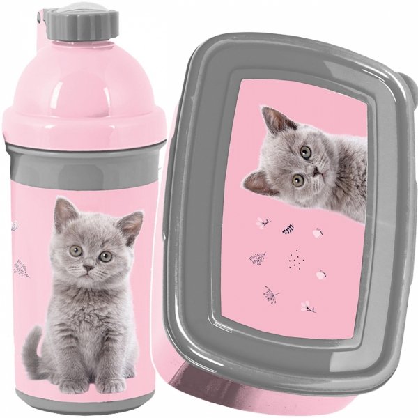 Komplet Kot Bidon Śniadaniówka z Kotkiem Zestaw Śniadaniowy dla Dziewczynek