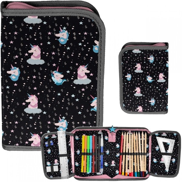 Ciemny Piórnik Jednorożece z Wyposażeniem Paso dla Uczennicy [PP22UN-P001]