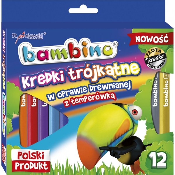 Kredki Bambino Grube 12 Kolorów Trójkątne +Temperówka [002892]