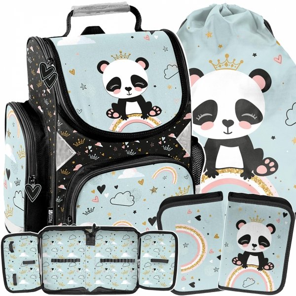 TORNISTER SZKOLNY MIŚ PANDA DLA DZIEWCZYNEK DO PODSTAWÓWKI MIĘTOWY KOMPLET